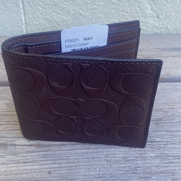 Coach Compact ID Wallet in Signature Men’s Mahogany NWT- F75371 - Picture 12 of 13